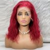 Doğal Dalgalı Küt Front Lace Gerçek Tül Peruk - Canlı Kızıl
