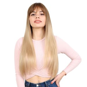 Fiber Sentetik Uzun Düz Kahküllü Peruk - Kumral / Balköpüğü Ombreli