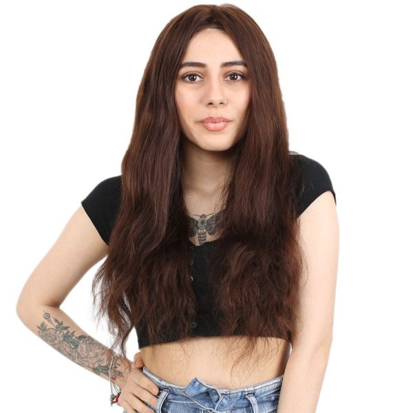 Gerçek Front Lace Tül Peruk - Dalgalı - Kahverengi 65-70cm