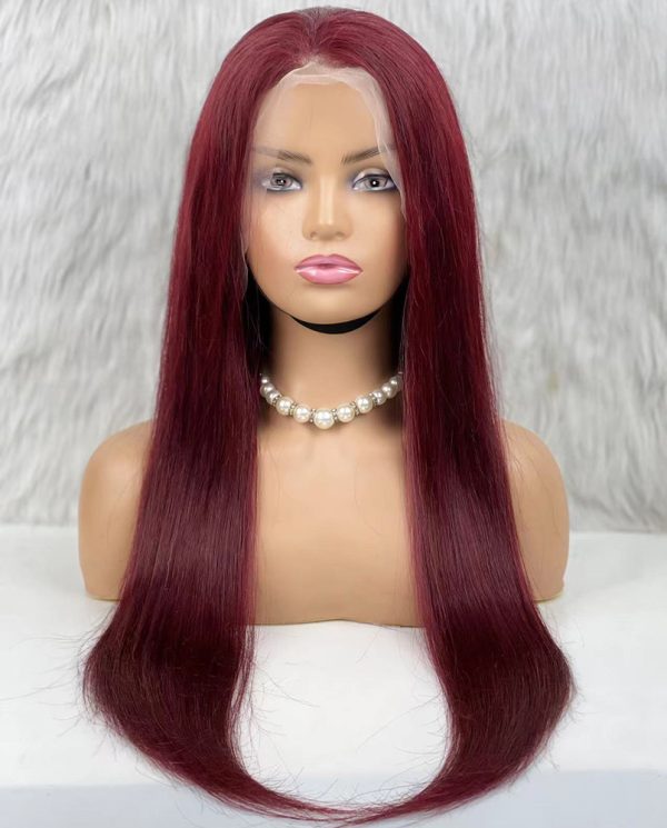 Gerçek Front Lace Tül Peruk - Düz - Koyu Kızıl 70-75cm