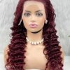Gerçek Front Lace Tül Peruk - Yoğun Dalgalı - Koyu Kızıl 70-75cm