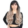 Kahküllü Uzun Dalgalı Fiber Sentetik Peruk - Siyah / Küllü Bebek Sarı  Ombreli