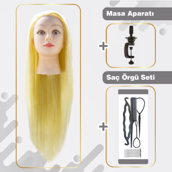 Kuaför Eğitim Mankeni / Platin + Masa Aparatı + Saç Örgü Seti